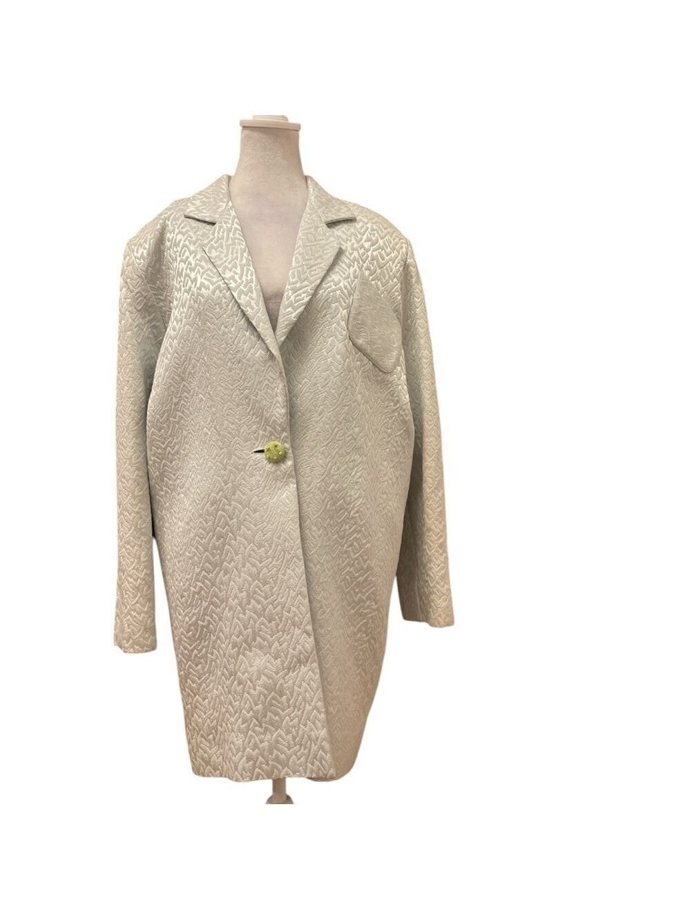 ELITE ORIGINAL sz 10 mint cream brocade 1 button long jacket pocket on chest